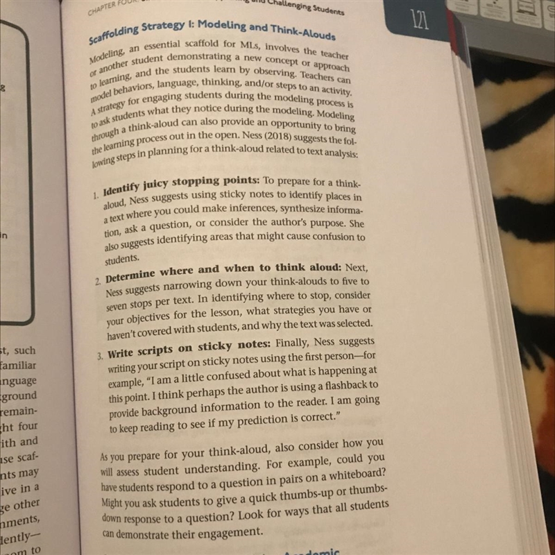 Choose one of the four scaffolding strategies between pages 121 and 127. Think about-example-1