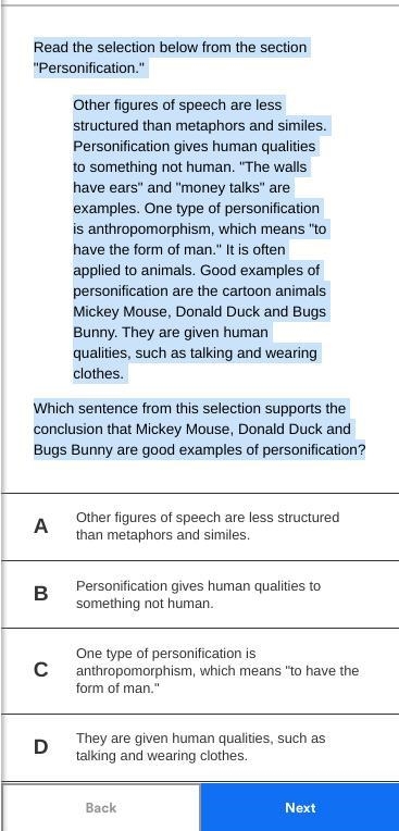 Read the selection below from the section "Personification." Other figures-example-1