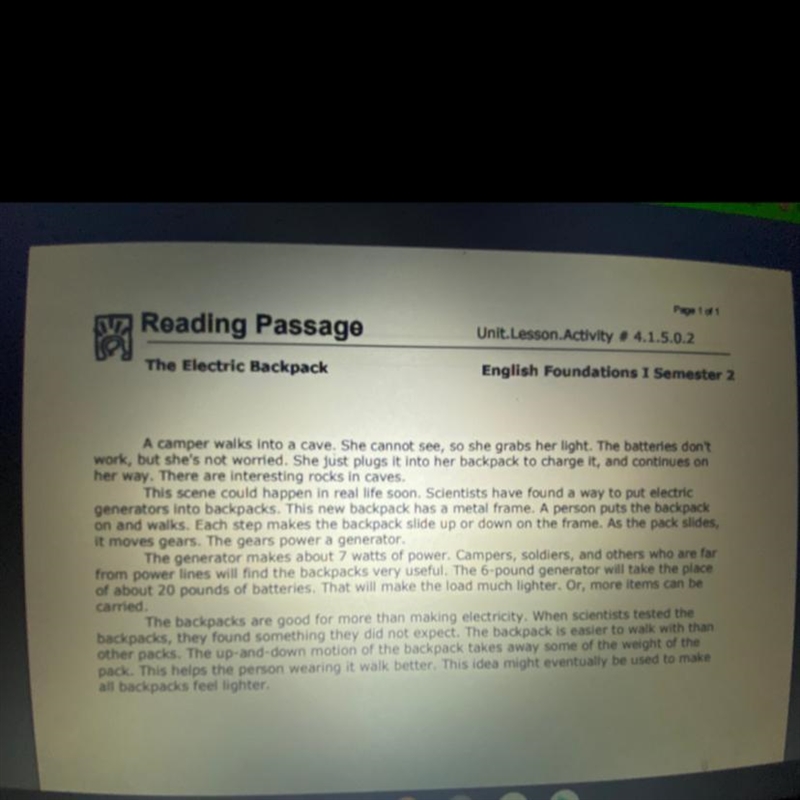 Read this sentence from paragraph 4. The up-and-down motion of the backpack takes-example-1