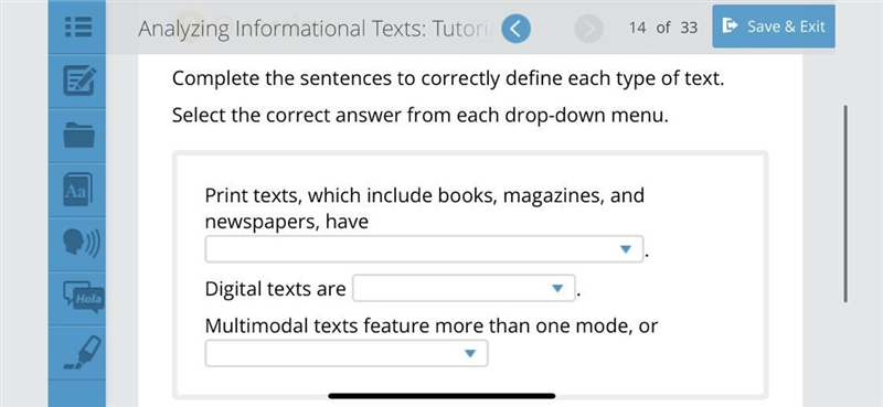 Complete the sentences to correctly define each type of text. Select the correct answer-example-1