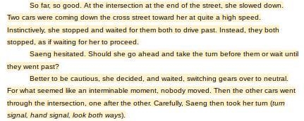 Reread the paragraphs below. Give a short summary of what happened at the intersection-example-1