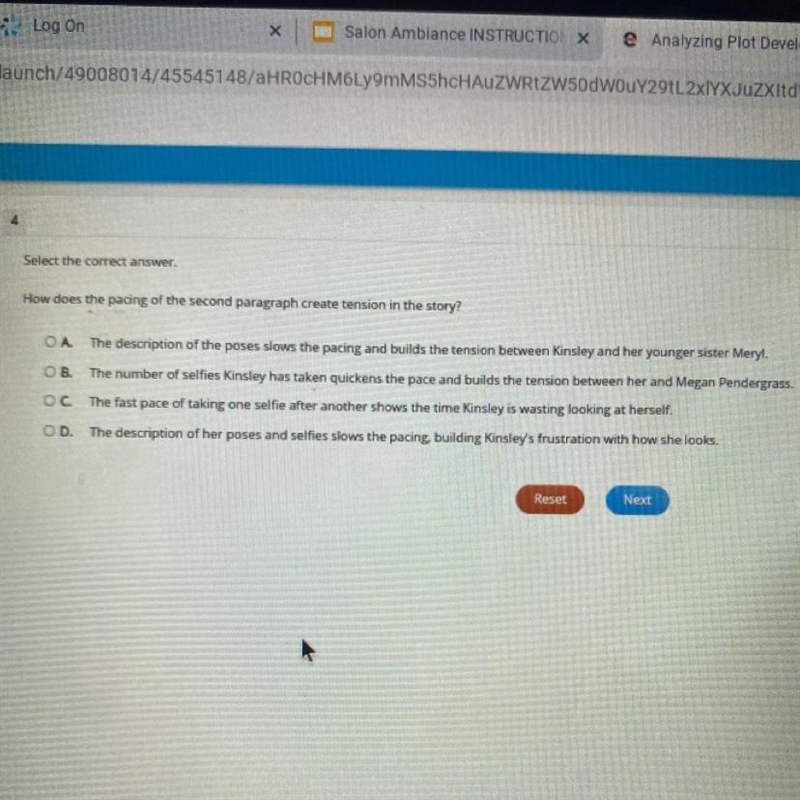 Select the correct answer. How does the pacing of the second paragraph create tension-example-1