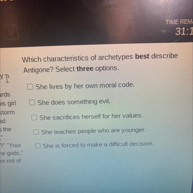 Which characteristics of archetypes best describe Antigone? Select three options?-example-1