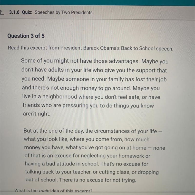 What is the main idea of this excerpt? A. Some students never get a real chance to-example-1