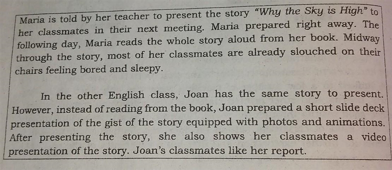 Comprehension questions: 1. Did Maria and Joan have the same tasks to do in their-example-1