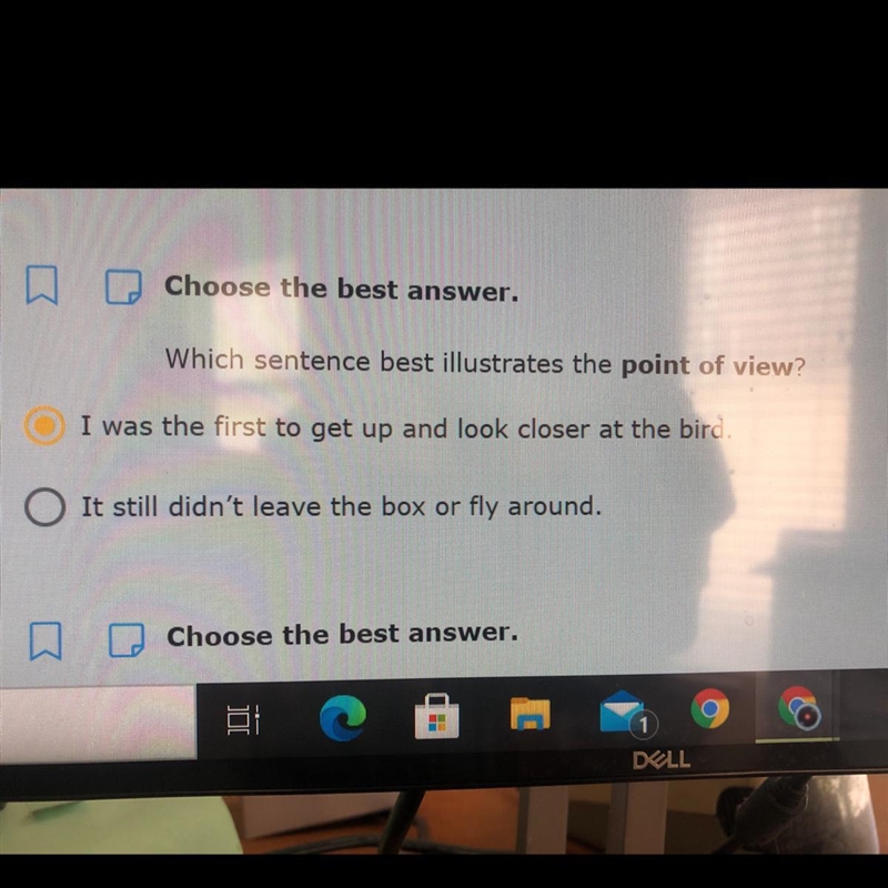 Which sentence best illustrates the point of view? I was the first to get up and look-example-1