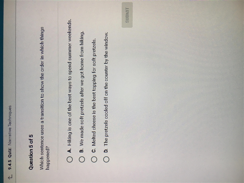 Which sentence uses a transition to show the order in which things happened? PIC IS-example-1