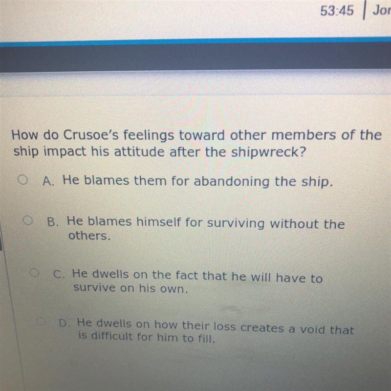 How do Crusoe's feelings toward other members of the ship impact his attitude after-example-1