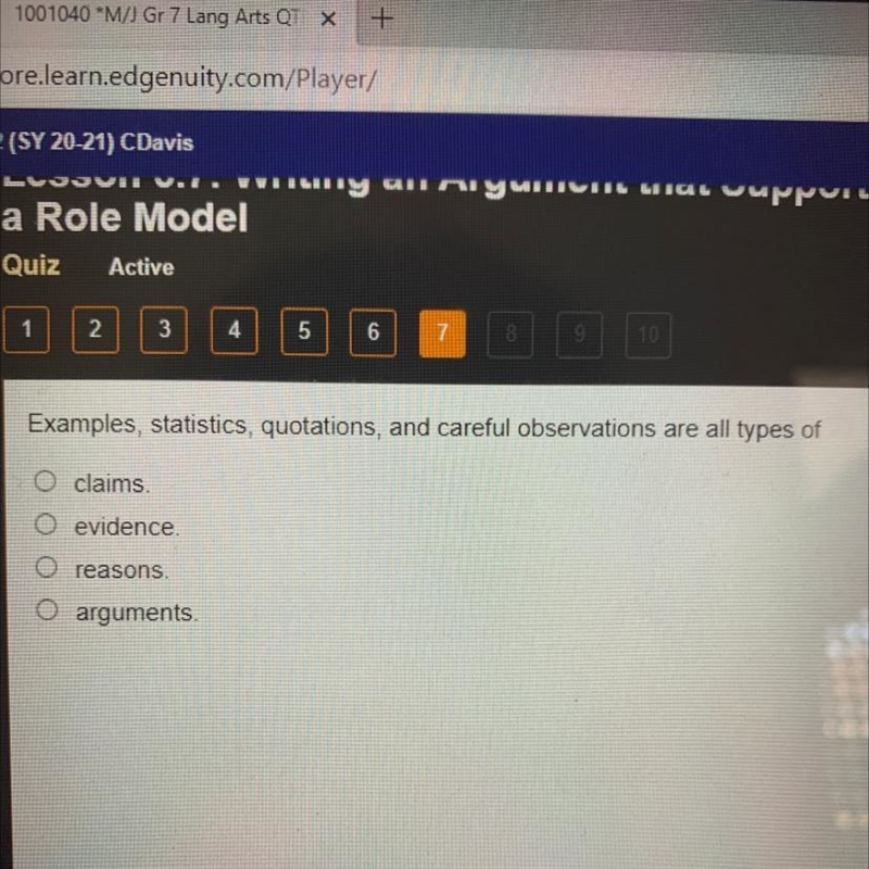 Examples, statisties, quotations, and careful observations are all types of O claims-example-1