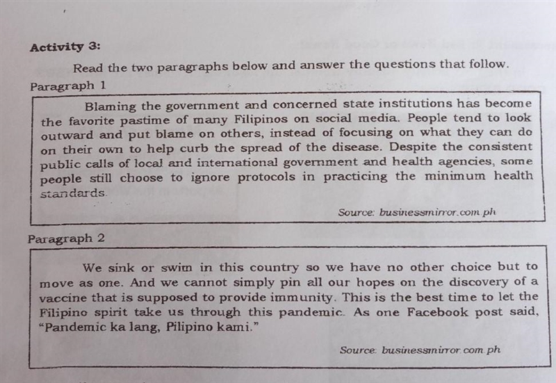 1. What are the two paragraphs about? 2. Which conveyed positive message? 3. Which-example-1