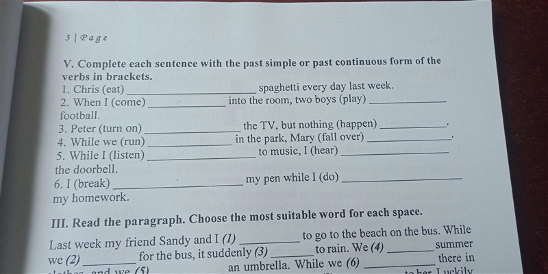 Complete each sentence with the past simple or past continuous form of the verb in-example-1