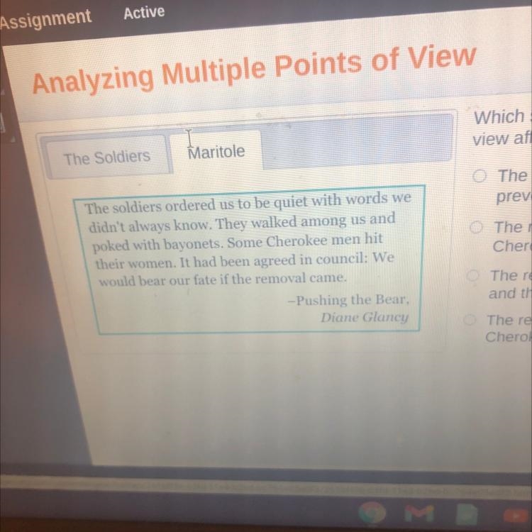 Which statement best explains how the two points of view affect the reader's understanding-example-1