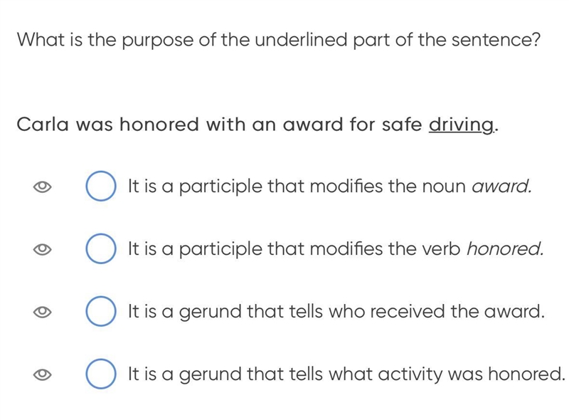 PLEASE HELP! What is the purpose of the underlined part of the sentence? Carla was-example-1