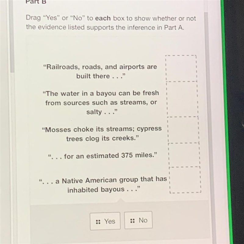 Part B Drag "Yes" or "No" to each box to show whether or not the-example-1