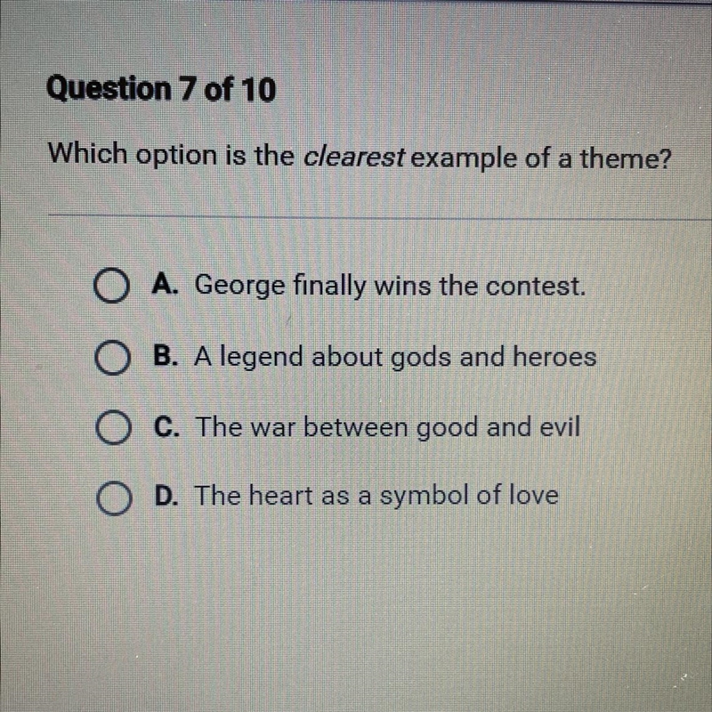 Which option is the clearest example of a theme?-example-1