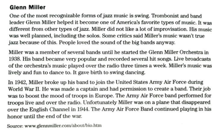 In the text "Glenn Miller" What is the topic of this text? How do you know-example-1