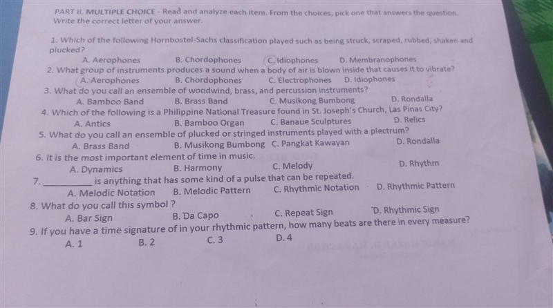 letter of your answer. 1. Which of the following Hornbostel-Sachs classification played-example-1