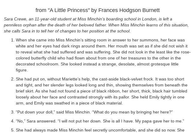 You have read an excerpt from A Little Princess. Consider how Sara is feeling in this-example-2