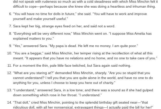 You have read an excerpt from A Little Princess. Consider how Sara is feeling in this-example-3