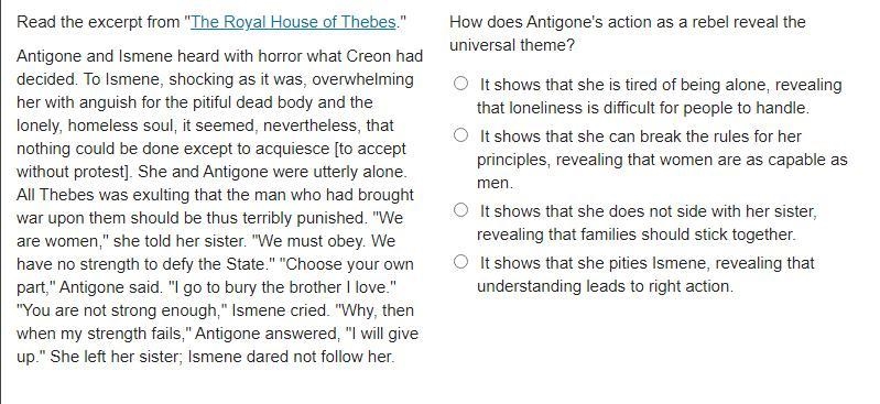 Read the excerpt from "The Royal House of Thebes." Antigone and Ismene heard-example-1