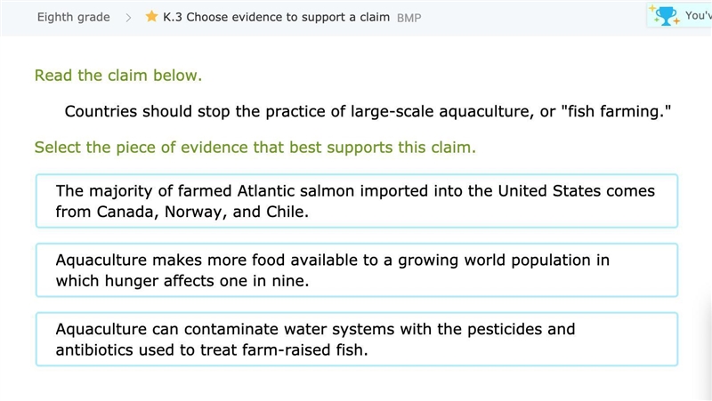 Read the claim below. Countries should stop the practice of large-scale aquaculture-example-1