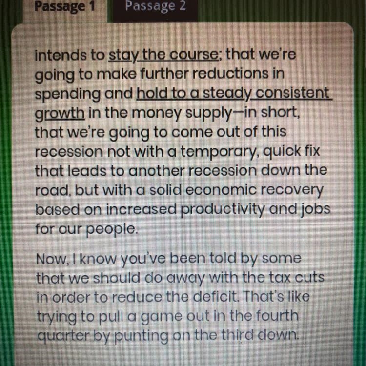 In passage 1, what do the underlined phrases on page 3 suggest about economic recovery-example-1