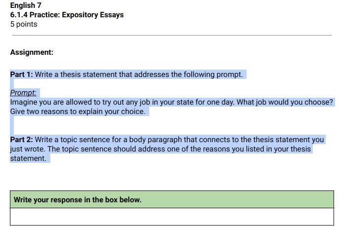 Part 1: Write a thesis statement that addresses the following prompt. Prompt: Imagine-example-1