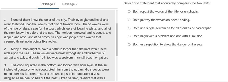 HELP ! read passage 1 "fromThe Open Boat" then read passage 2( a poem) &quot-example-1