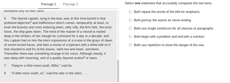 HELP ! read passage 1 "fromThe Open Boat" then read passage 2( a poem) &quot-example-3