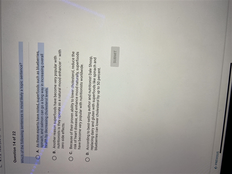 Which of the following sentences is most likely a topic sentence-example-1