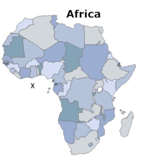 Which location on the map is labeled with the letter X? A.Gulf of Mali B.Gulf of Algeria-example-1