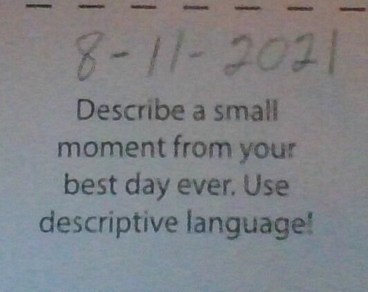 Describe a small moment from your best day ever, use descriptive language-example-1