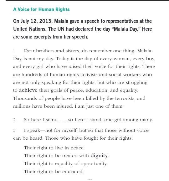 Malala repeats the phrase “we call upon . . .” in her speech. Why? What effect does-example-1