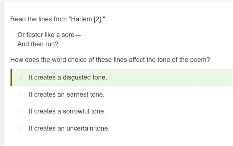 Read the lines from "Harlem [2]." Or fester like a sore— And then run? How-example-1