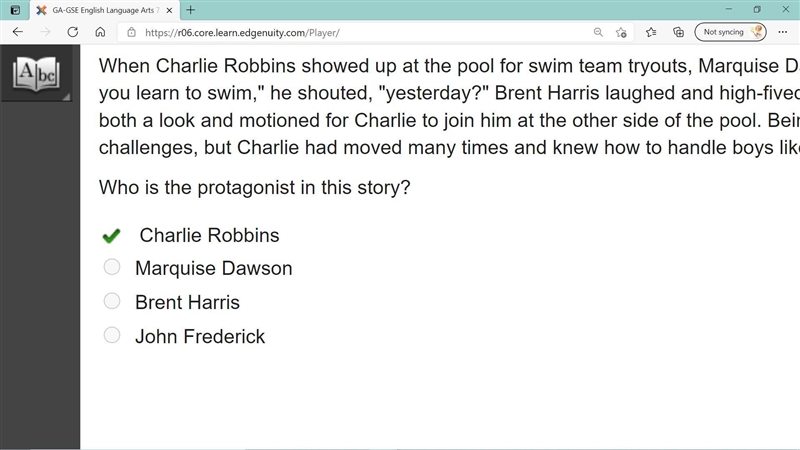 Read the excerpt from a short story. When Charlie Robbins showed up at the pool for-example-1