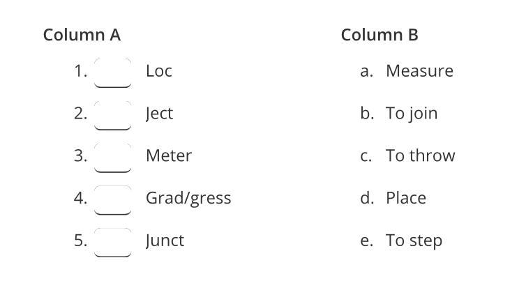 Match each word with its root meaning-example-1