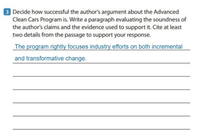 Decide how successful the author's argument about the advanced Clean Cars Program-example-1