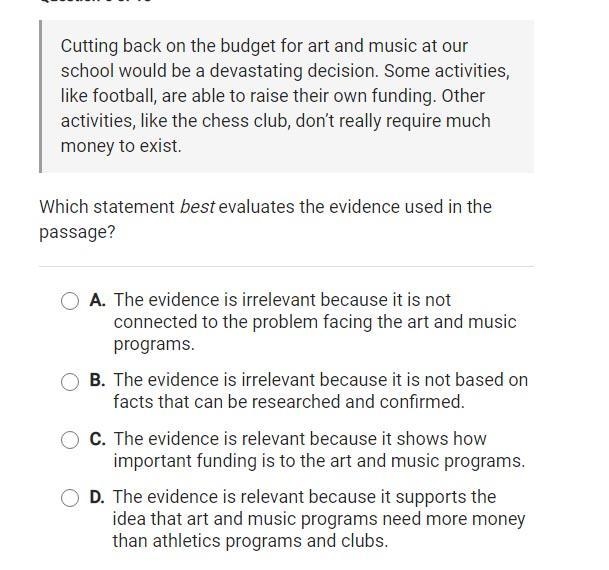 Which statement best evaluates the evidence used in the passage? The answer must be-example-1