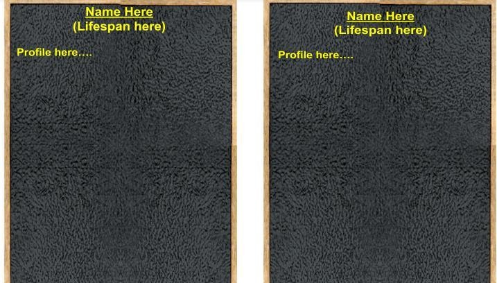 On the plaques below, double click to add names, lifespans, and brief profiles of-example-1