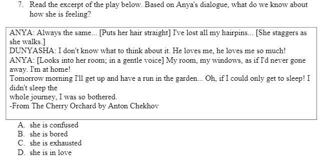 Read the excerpt of the play below. Based on Anya's dialogue, what do we know about-example-1