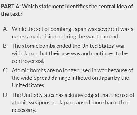 Please answer both questions. The passage is The Bombing of Hiroshima. CommonLit-example-1