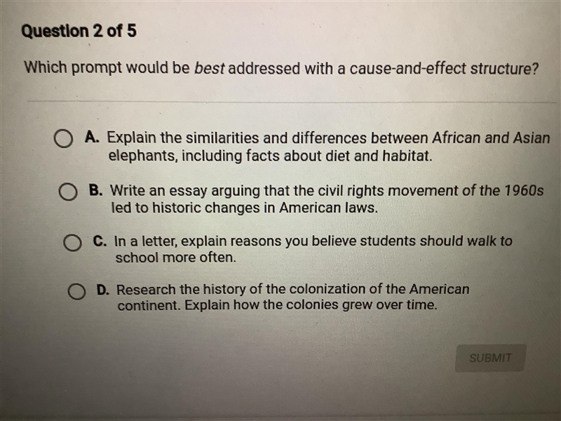 Help me plsss which prompt would be best addressed with the cause-and-effect structure-example-1