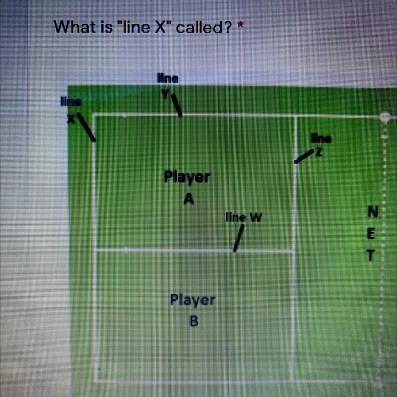 What is line X A. Sideline B. Service line C. Center line D. Baseline please help-example-1