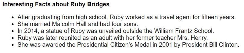 Looking at the “Interesting Facts About Ruby Bridges” section, what is the most inspirational-example-1