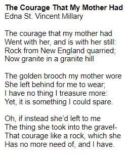 What is the symbol for courage in "The Courage That My Mother Had"? A. granite-example-1