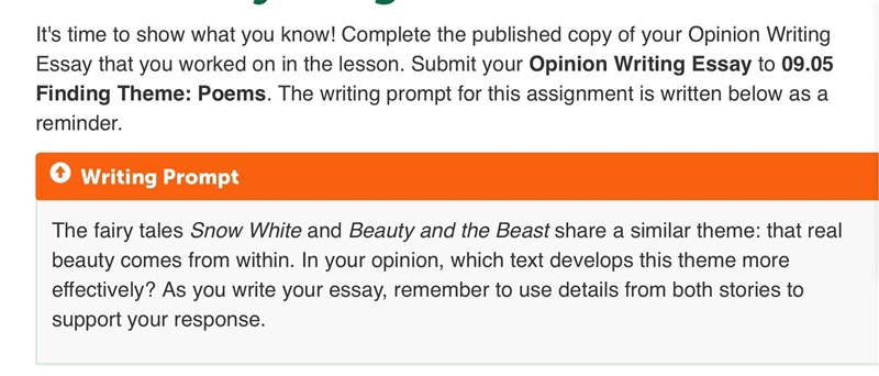 Hi there- uh could someone help me with an essay abt Snow white and Beauty and the-example-1