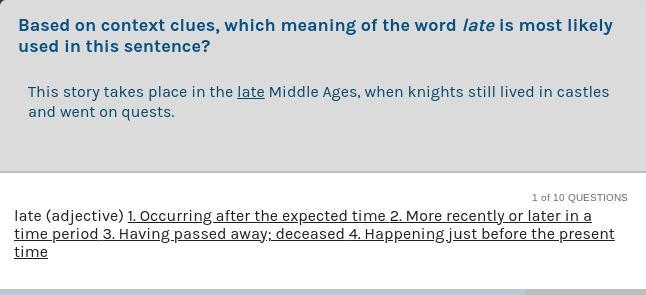 Hlep plz Based on context clues, which meaning of the word late is most likely used-example-1