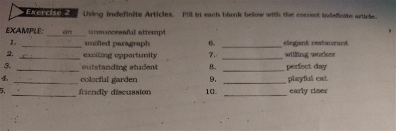 Fill in each blank below with the correct indefinite article (1-10).​-example-1