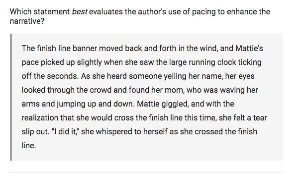 Which statement best evaluates the author's use of pacing to enhance the narrative-example-1