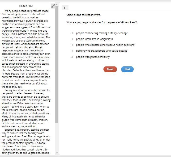 Who are two target audiences for the passage "Gluten Free"? IMAGE DOWN BELOW-example-1